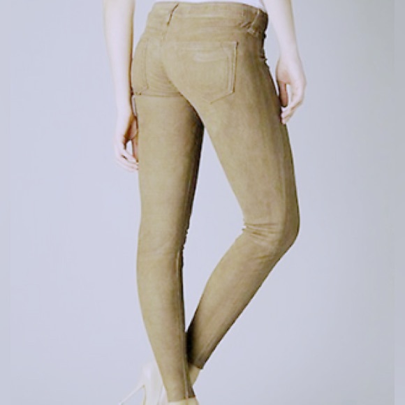 Suede Lamb Leather True Religion khaki skinny pants - Picture 6 of 6